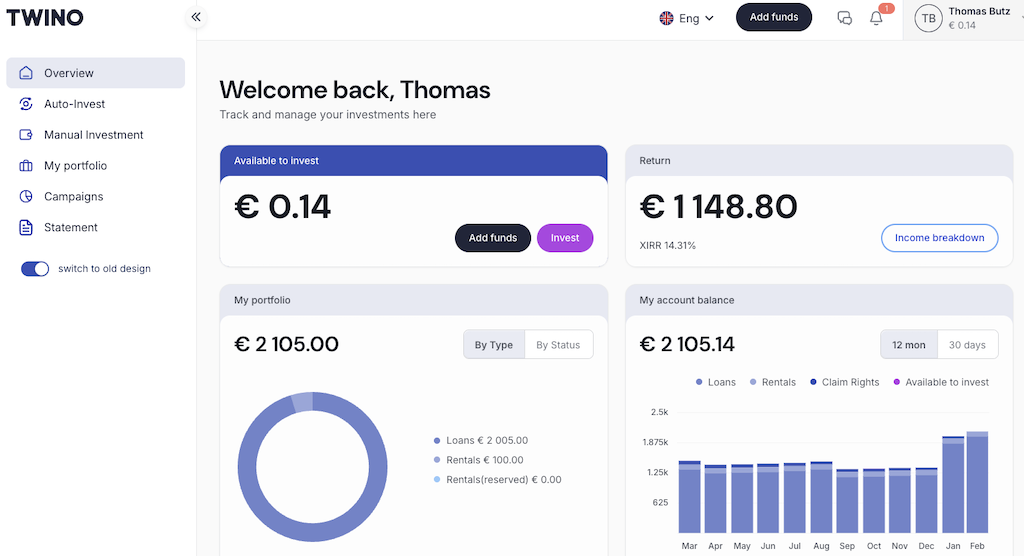 Meine Twino Erfahrungen 2026 - >1 Milliarde Euro mit 12% Rendite - lohnt sich das für dich? 5 twino erfahrungen Twino Erfahrungen Dashboard